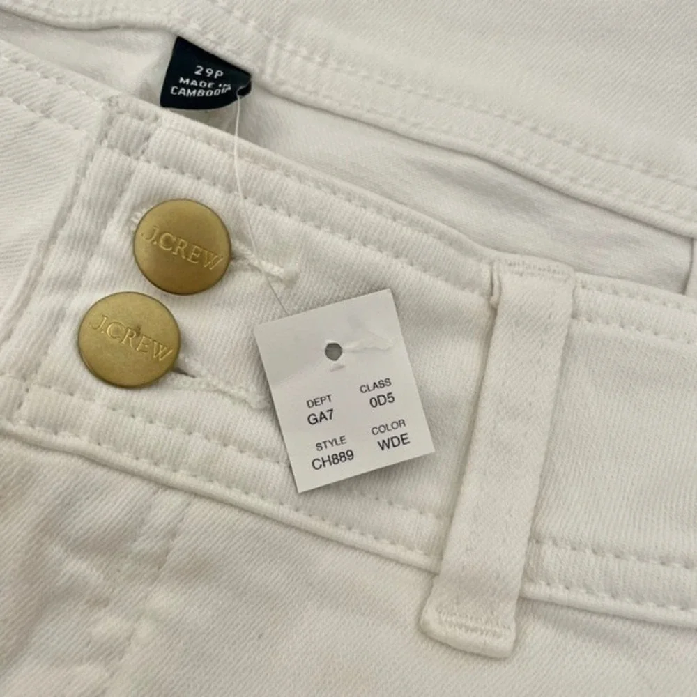 NWT!! J. CREW‎ Slim Wide Jeans Stacked Buttons Solid White Size 29 Petite 29P